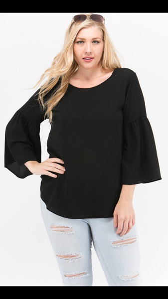 Plus Black Button Back Top